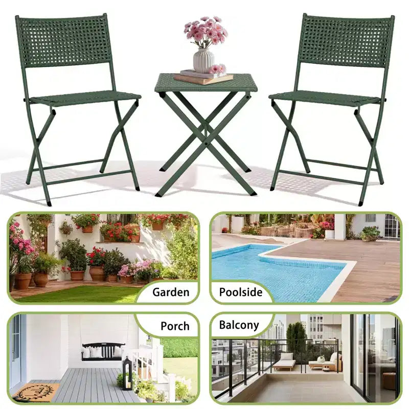 NAYSAYE Folding Patio Bistro Set Rust Resistant Steel Space Saving Outdoor Furniture for Garden Balcony, 18.1*18.1*19.5