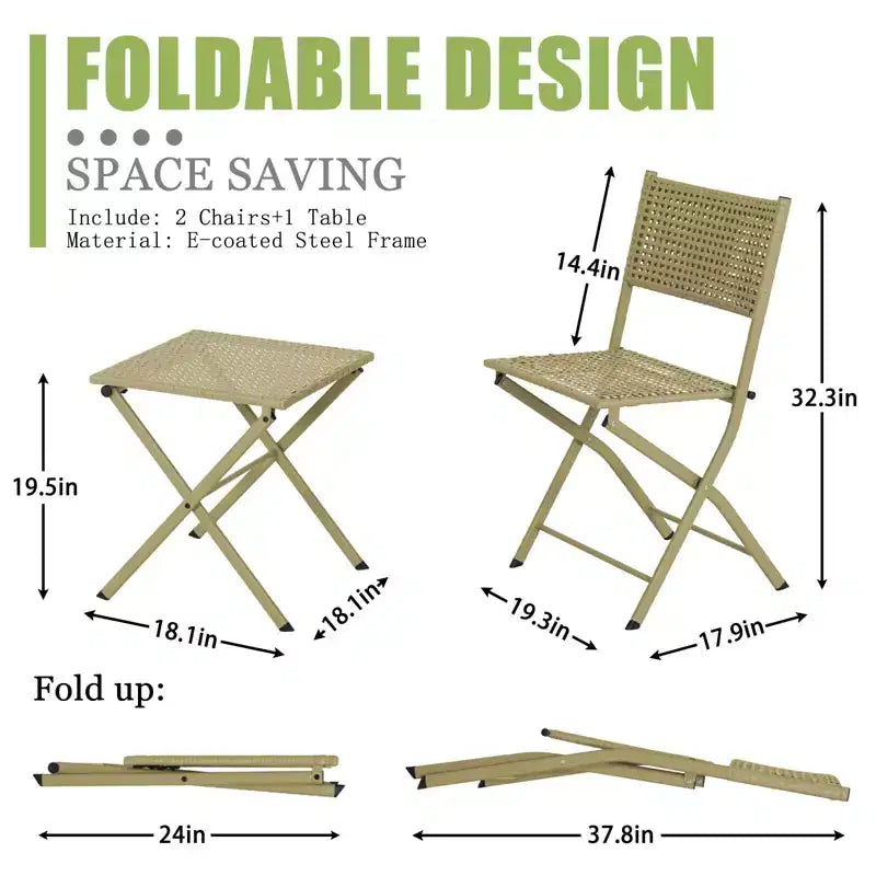 NAYSAYE Folding Patio Bistro Set Rust Resistant Steel Space Saving Outdoor Furniture for Garden Balcony, 18.1*18.1*19.5