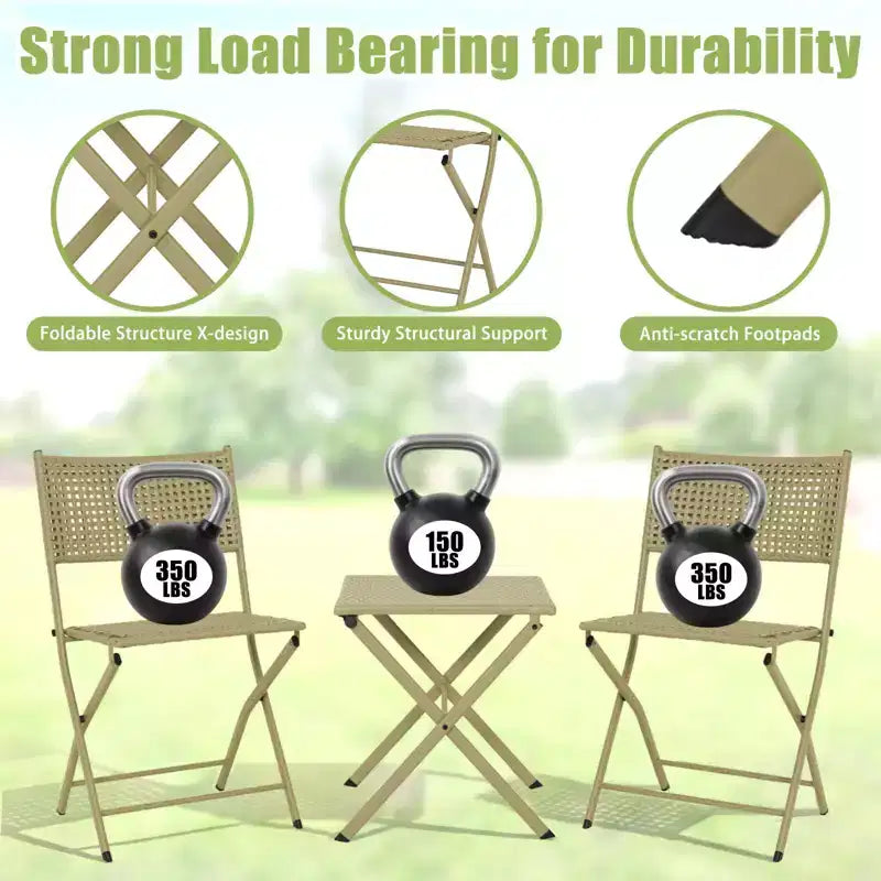 NAYSAYE Folding Patio Bistro Set Rust Resistant Steel Space Saving Outdoor Furniture for Garden Balcony, 18.1*18.1*19.5