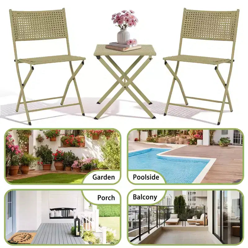 NAYSAYE Folding Patio Bistro Set Rust Resistant Steel Space Saving Outdoor Furniture for Garden Balcony, 18.1*18.1*19.5