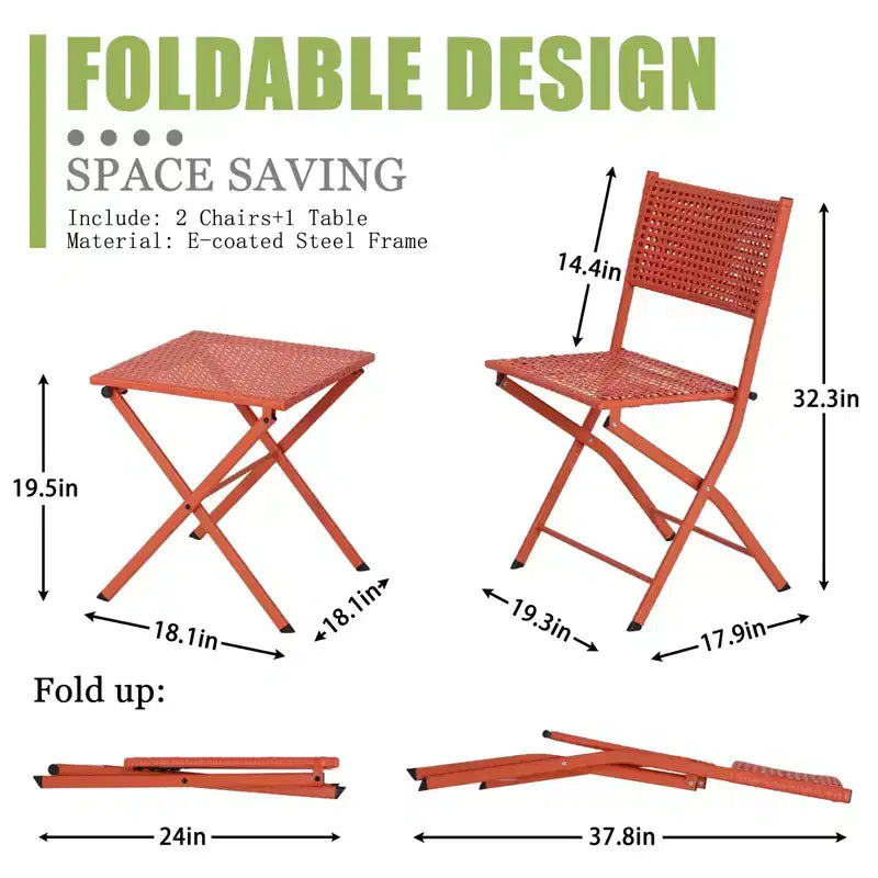 NAYSAYE Folding Patio Bistro Set Rust Resistant Steel Space Saving Outdoor Furniture for Garden Balcony, 18.1*18.1*19.5