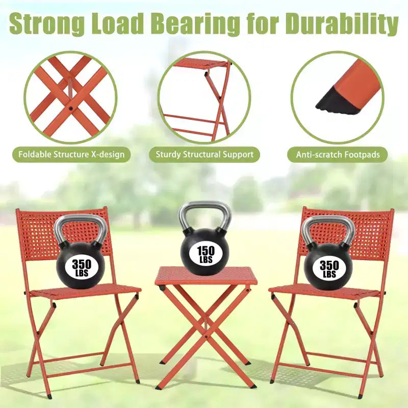 NAYSAYE Folding Patio Bistro Set Rust Resistant Steel Space Saving Outdoor Furniture for Garden Balcony, 18.1*18.1*19.5