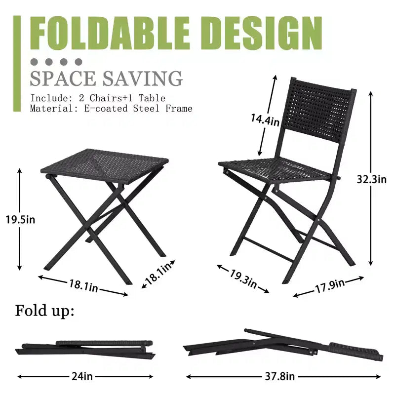 NAYSAYE Folding Patio Bistro Set Rust Resistant Steel Space Saving Outdoor Furniture for Garden Balcony, 18.1*18.1*19.5