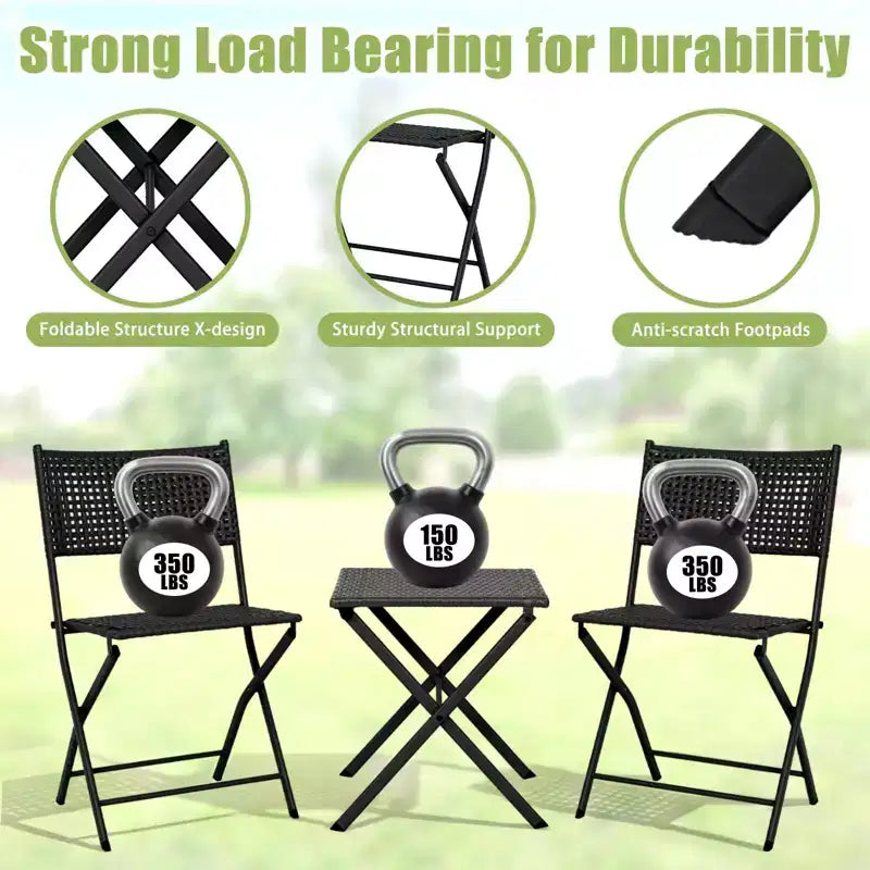 NAYSAYE Folding Patio Bistro Set Rust Resistant Steel Space Saving Outdoor Furniture for Garden Balcony, 18.1*18.1*19.5