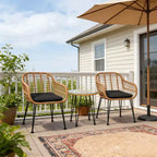 Gymax 3-Piece Outdoor Bistro Set w/ Chairs Round Glass Coffee Table for Garden Poolside Balcony Backyard Gray/Turquoise/Black/Navy/Red