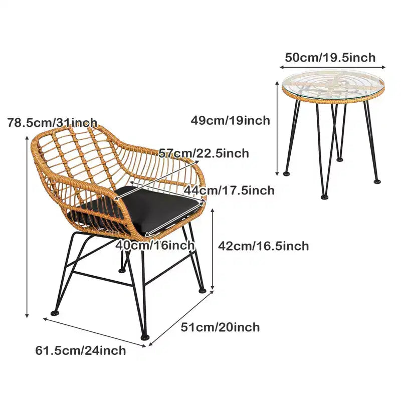Gymax 3-Piece Outdoor Bistro Set w/ Chairs Round Glass Coffee Table for Garden Poolside Balcony Backyard Gray/Turquoise/Black/Navy/Red