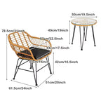 Gymax 3-Piece Outdoor Bistro Set w/ Chairs Round Glass Coffee Table for Garden Poolside Balcony Backyard Gray/Turquoise/Black/Navy/Red