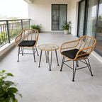 Gymax 3-Piece Outdoor Bistro Set w/ Chairs Round Glass Coffee Table for Garden Poolside Balcony Backyard Gray/Turquoise/Black/Navy/Red