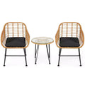 Gymax 3-Piece Outdoor Bistro Set w/ Chairs Round Glass Coffee Table for Garden Poolside Balcony Backyard Gray/Turquoise/Black/Navy/Red