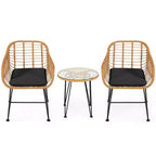 Gymax 3-Piece Outdoor Bistro Set w/ Chairs Round Glass Coffee Table for Garden Poolside Balcony Backyard Gray/Turquoise/Black/Navy/Red