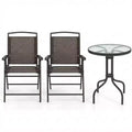 Gymax 3-Piece Outdoor Bistro Patio Set w/ Rippled Tempered Glass Table 2 Foldable Steel Frame Chairs Adjustable Foot Pads for Garden Porch Yard