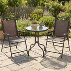 Gymax 3-Piece Outdoor Bistro Patio Set w/ Rippled Tempered Glass Table 2 Foldable Steel Frame Chairs Adjustable Foot Pads for Garden Porch Yard
