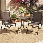 Gymax 3-Piece Outdoor Bistro Patio Set w/ Rippled Tempered Glass Table 2 Foldable Steel Frame Chairs Adjustable Foot Pads for Garden Porch Yard