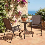 Gymax 3-Piece Outdoor Bistro Patio Set w/ Rippled Tempered Glass Table 2 Foldable Steel Frame Chairs Adjustable Foot Pads for Garden Porch Yard