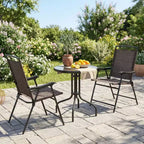 Gymax 3-Piece Outdoor Bistro Patio Set w/ Rippled Tempered Glass Table 2 Foldable Steel Frame Chairs Adjustable Foot Pads for Garden Porch Yard