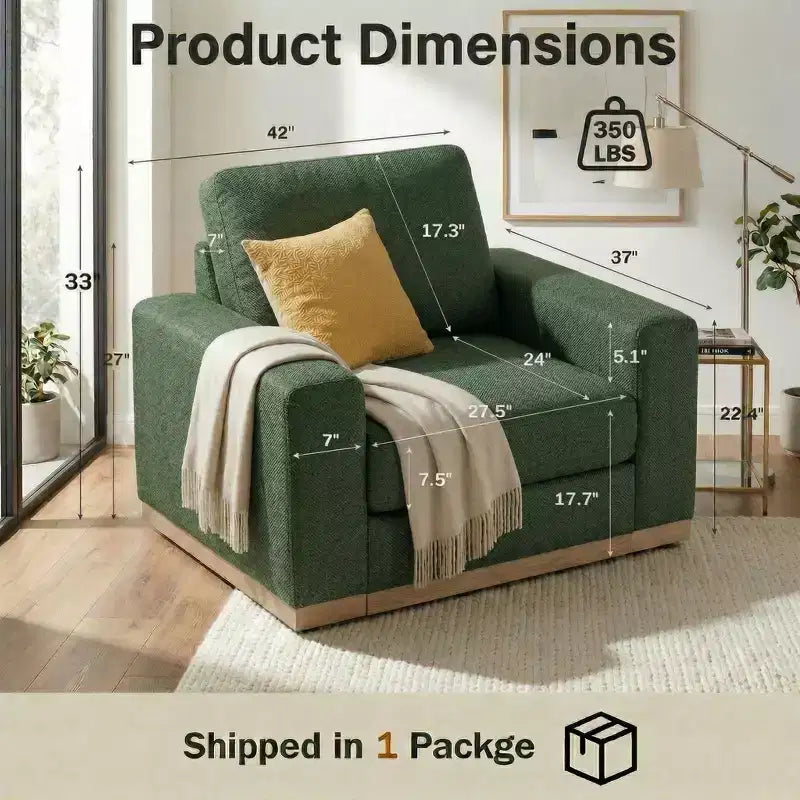 Dyonery 42 Accent Chair for Living Room,Oversized Wide Single Sofa Chair,Chenille Fabric Armchair,Solid Wood Frame,Spring Cushions,Easy Assembly