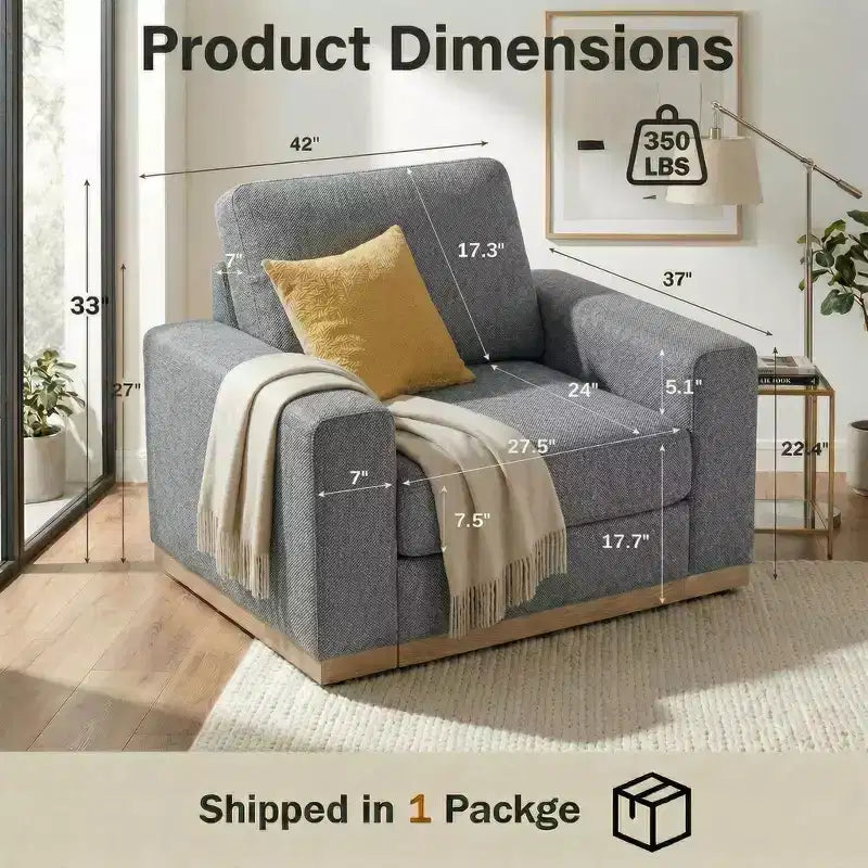 Dyonery 42 Accent Chair for Living Room,Oversized Wide Single Sofa Chair,Chenille Fabric Armchair,Solid Wood Frame,Spring Cushions,Easy Assembly