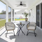 GDFStudio Marvello 3 Piece Outdoor Wicker and Iron Bistro Set with Cushions