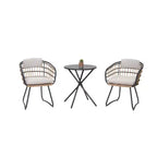 GDFStudio Marvello 3 Piece Outdoor Wicker and Iron Bistro Set with Cushions