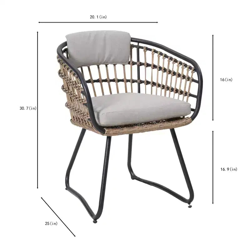 GDFStudio Marvello 3 Piece Outdoor Wicker and Iron Bistro Set with Cushions