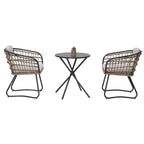 GDFStudio Marvello 3 Piece Outdoor Wicker and Iron Bistro Set with Cushions