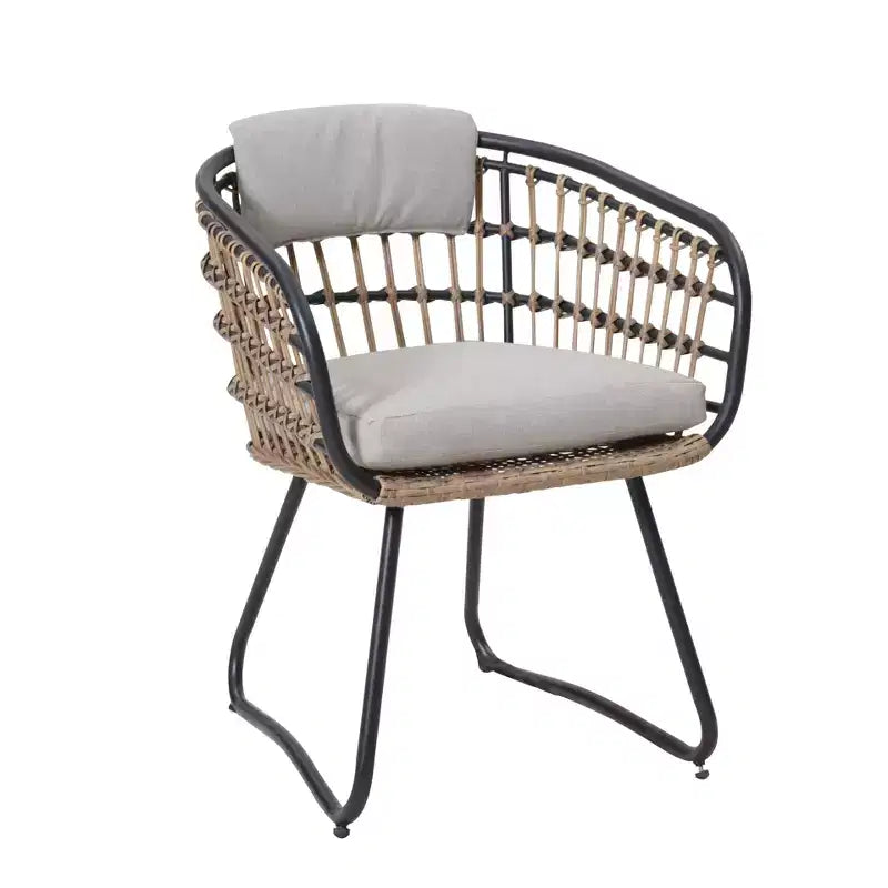 GDFStudio Marvello 3 Piece Outdoor Wicker and Iron Bistro Set with Cushions