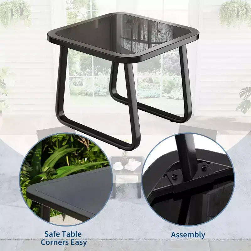 Garvee 3 Piece Outdoor Rocking Bistro Set, Textilene Fabric Small Patio Furniture Set with Iron Armrests and Coffee Table for Lawn, Porch