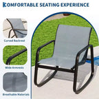 Garvee 3 Piece Outdoor Rocking Bistro Set, Textilene Fabric Small Patio Furniture Set with Iron Armrests and Coffee Table for Lawn, Porch