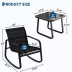 Garvee 3 Piece Outdoor Rocking Bistro Set, Textilene Fabric Small Patio Furniture Set with Iron Armrests and Coffee Table for Lawn, Porch