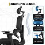 Ergonomic High Back Mesh Office Gaming Chair, 400lb Heavy Duty Capacity with Flip-Up Arms, Adjustable Headrest, Lumbar and Leg Support, Reclining