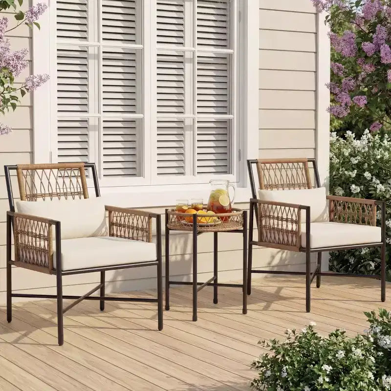 LAUSAINT HOME Patio Furniture Set, Outdoor Wicker Conversation Set with 2 PE Rattan Armchairs, 1 Loveseat with Cushions