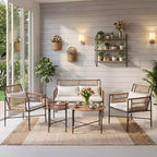 LAUSAINT HOME Patio Furniture Set, Outdoor Wicker Conversation Set with 2 PE Rattan Armchairs, 1 Loveseat with Cushions