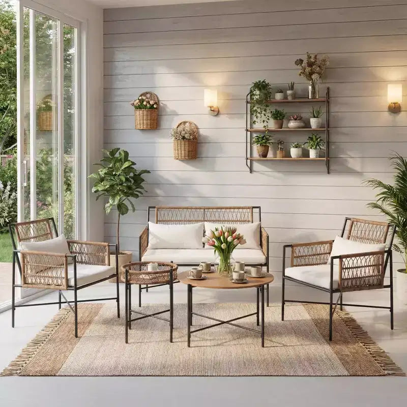 LAUSAINT HOME Patio Furniture Set, Outdoor Wicker Conversation Set with 2 PE Rattan Armchairs, 1 Loveseat with Cushions