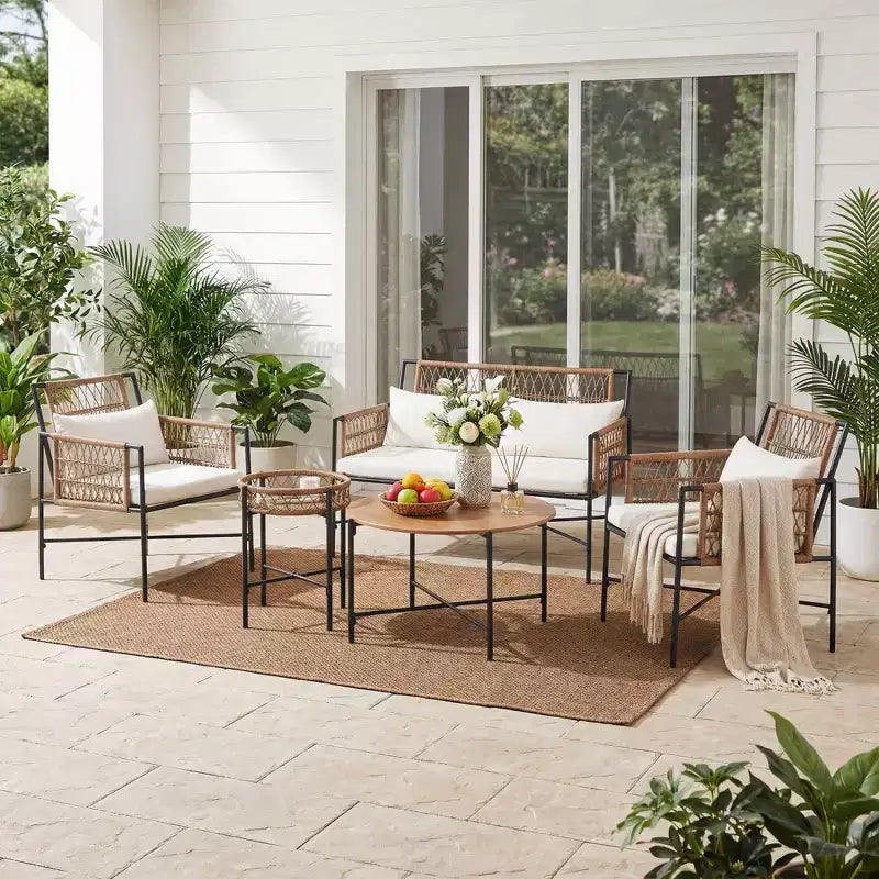 LAUSAINT HOME Patio Furniture Set, Outdoor Wicker Conversation Set with 2 PE Rattan Armchairs, 1 Loveseat with Cushions