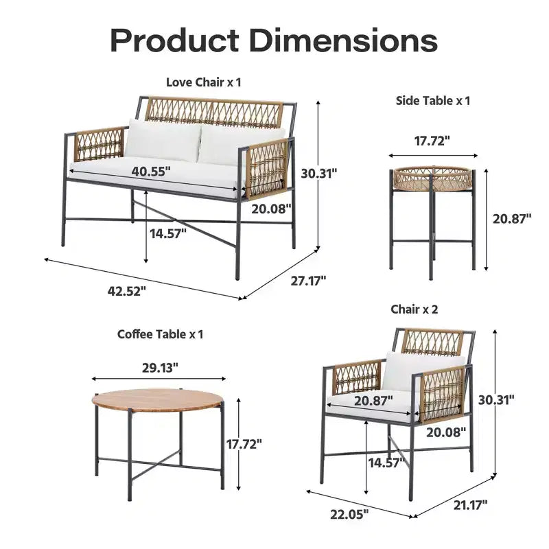LAUSAINT HOME Patio Furniture Set, Outdoor Wicker Conversation Set with 2 PE Rattan Armchairs, 1 Loveseat with Cushions