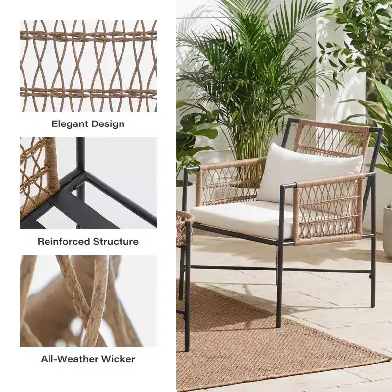 LAUSAINT HOME Patio Furniture Set, Outdoor Wicker Conversation Set with 2 PE Rattan Armchairs, 1 Loveseat with Cushions