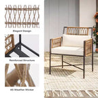 LAUSAINT HOME Patio Furniture Set, Outdoor Wicker Conversation Set with 2 PE Rattan Armchairs, 1 Loveseat with Cushions