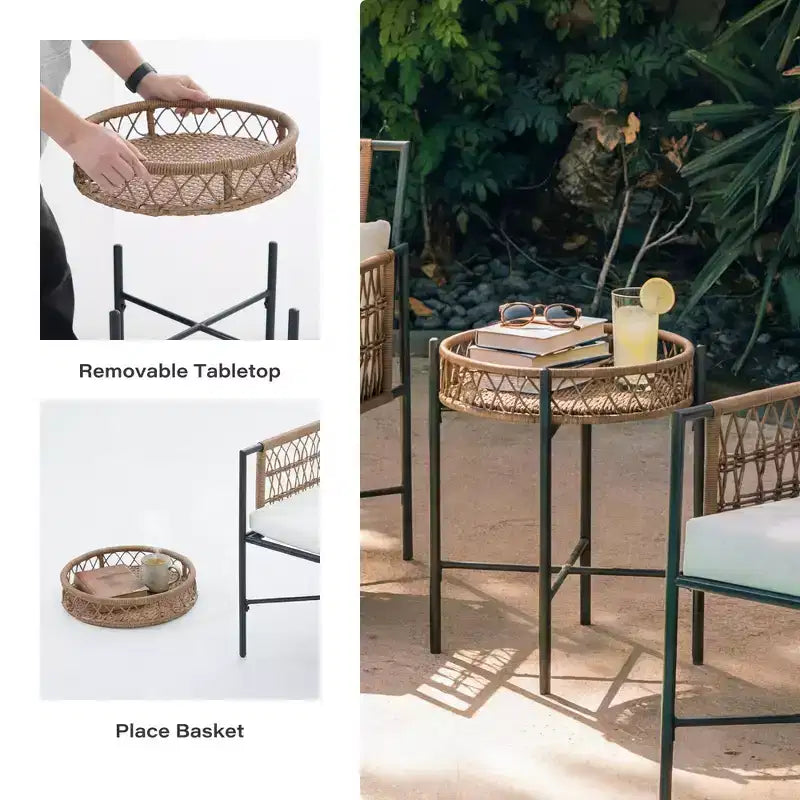 LAUSAINT HOME Patio Furniture Set, Outdoor Wicker Conversation Set with 2 PE Rattan Armchairs, 1 Loveseat with Cushions