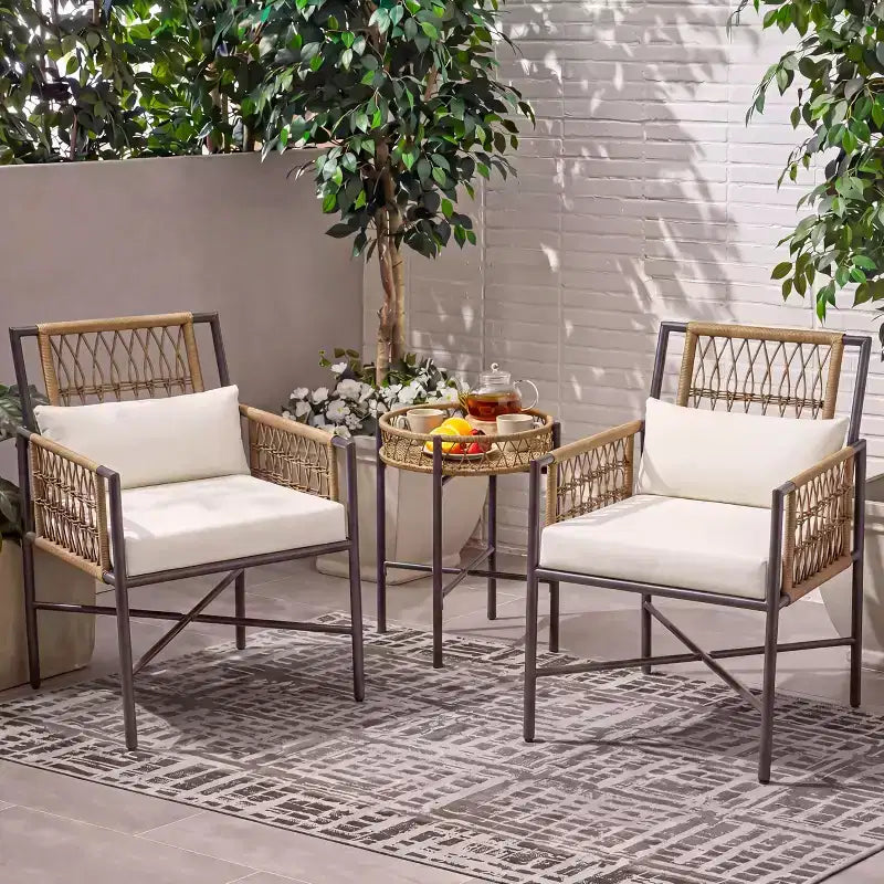 LAUSAINT HOME Patio Furniture Set, Outdoor Wicker Conversation Set with 2 PE Rattan Armchairs, 1 Loveseat with Cushions