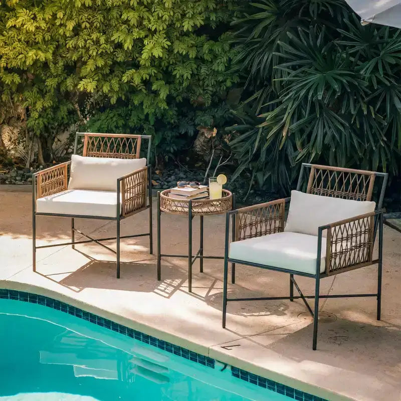 LAUSAINT HOME Patio Furniture Set, Outdoor Wicker Conversation Set with 2 PE Rattan Armchairs, 1 Loveseat with Cushions