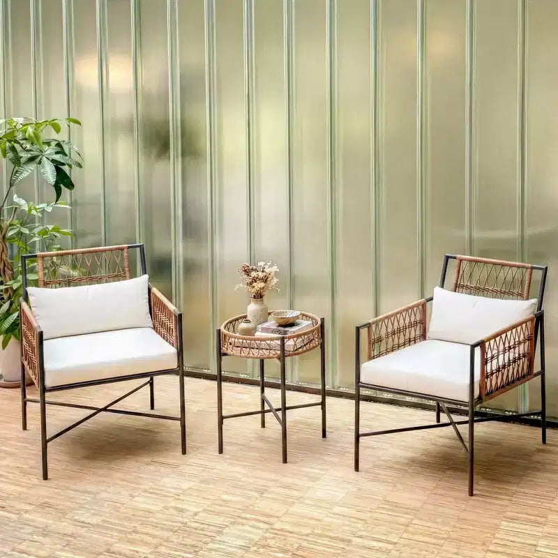 LAUSAINT HOME Patio Furniture Set, Outdoor Wicker Conversation Set with 2 PE Rattan Armchairs, 1 Loveseat with Cushions