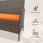 4 Piece Wicker Patio Bar Set - Outdoor Conversation Furniture with Loveseat, 2 Cushioned Chairs, Glass Coffee Table - All-Weather Rattan
