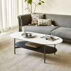 JVNOXK White Ceramic Top Coffee Table with Coffee Brown Lower Shelf, 2-Tier MDF & Steel Frame Coffee Table for Living Room