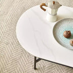 JVNOXK White Ceramic Top Coffee Table with Coffee Brown Lower Shelf, 2-Tier MDF & Steel Frame Coffee Table for Living Room