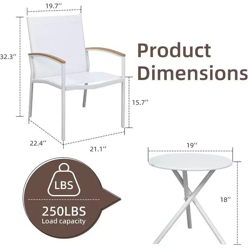 3 Pieces Outdoor Patio Bistro Sets, Textilene Fabric Conversation Small Furniture Set for Lawn,Garden,Balcony
