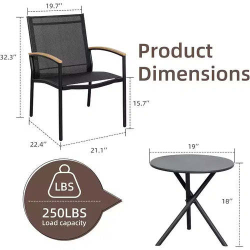 3 Pieces Outdoor Patio Bistro Sets, Textilene Fabric Conversation Small Furniture Set for Lawn,Garden,Balcony