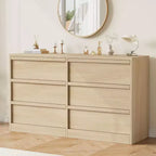 47in Wide Natural Oak 6 Drawer Dresser, Spacious Wooden Chest of Drawers with Large Storage Capacity, for Living Room, Entryway