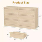 47in Wide Natural Oak 6 Drawer Dresser, Spacious Wooden Chest of Drawers with Large Storage Capacity, for Living Room, Entryway