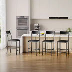 Modern PU Leather Bar Stools  24'' Counter Height, Curved Backrest & Footrest, Upholstered, 300 lb Capacity for Home Office