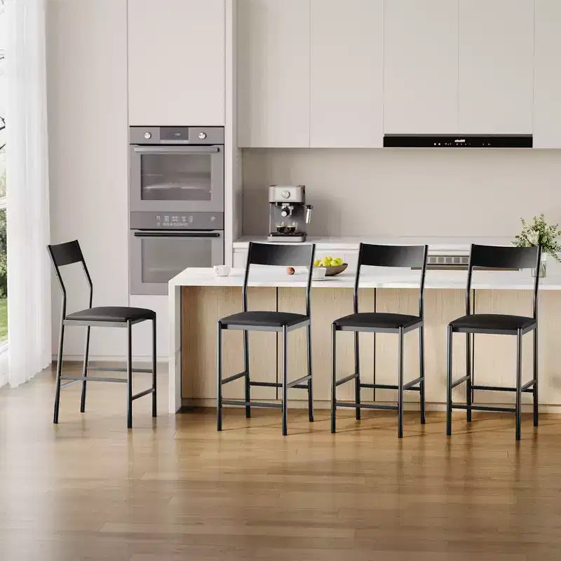 Modern PU Leather Bar Stools  24'' Counter Height, Curved Backrest & Footrest, Upholstered, 300 lb Capacity for Home Office